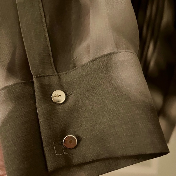 Calvin Klein Silky Top with Sheer Sleeves, Ruffles, Metal Buttons - so elegant! - Picture 4 of 8